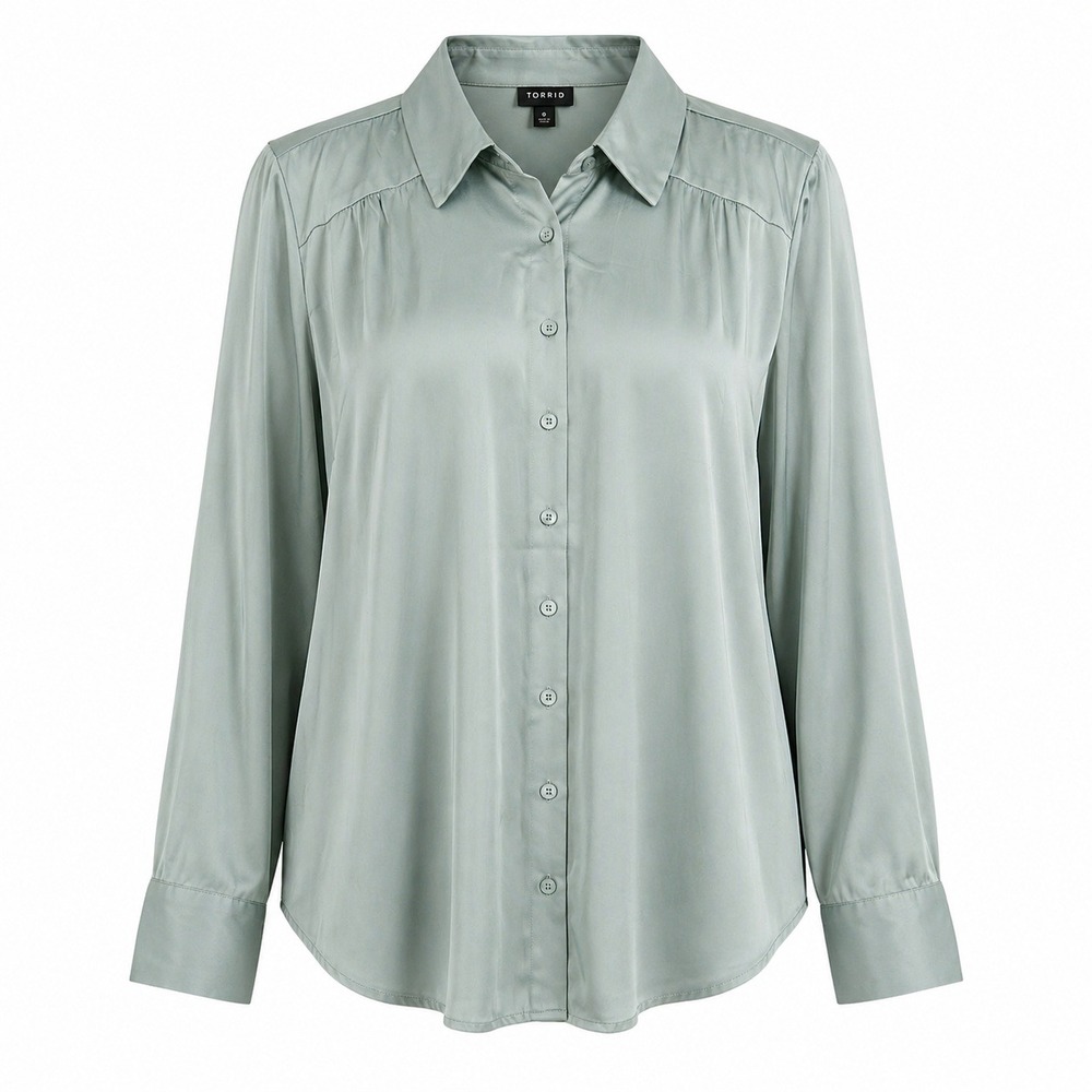 Torrid Madison Satin Button-Up Long Sleeve Shirt Mint Green Womens 12 Large New